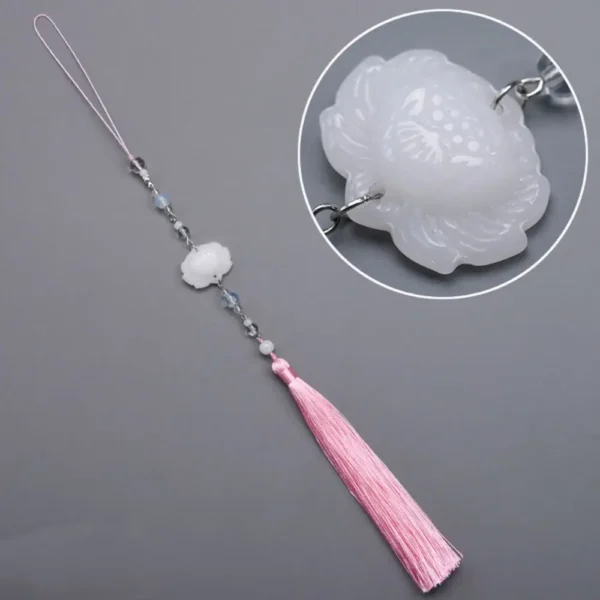 Chinese Jade Lotus Tassel Hanfu Waist Pendant