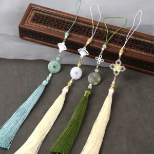 Chinese Jade Lotus Tassel Hanfu Waist Pendant