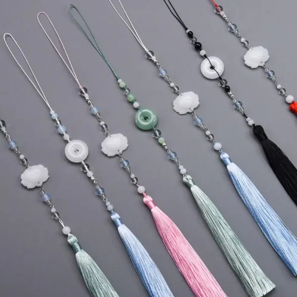 Chinese Jade Lotus Tassel Hanfu Waist Pendant