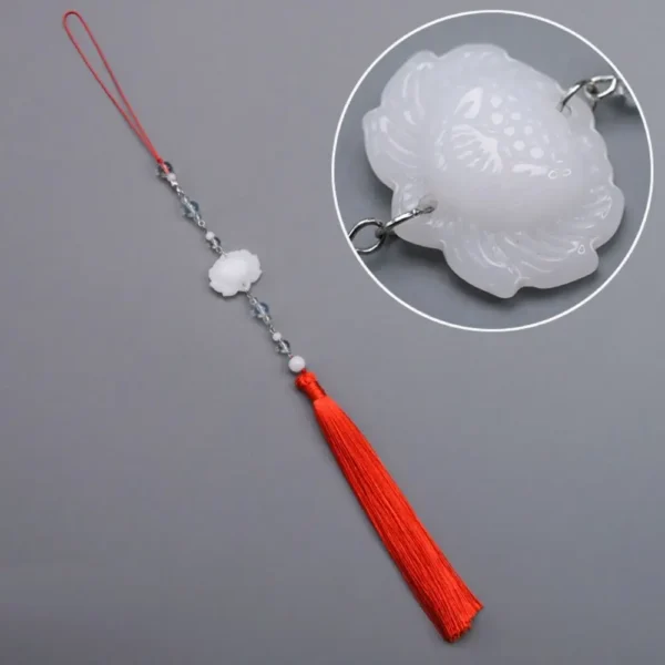 Chinese Jade Lotus Tassel Hanfu Waist Pendant