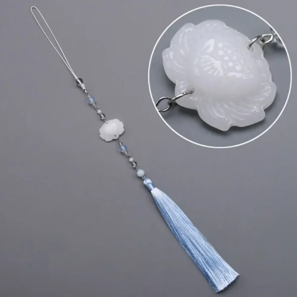 Chinese Jade Lotus Tassel Hanfu Waist Pendant